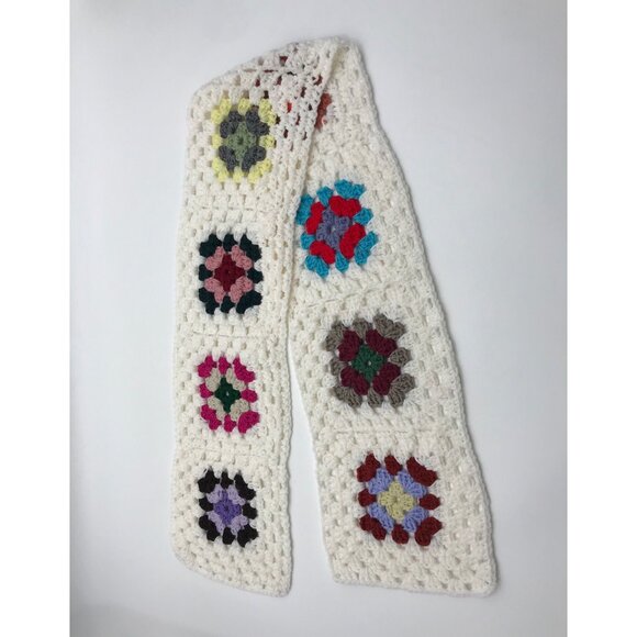Crochet Granny Scarf Runner Handmade Ivory Multi-Color - Picture 2 of 4